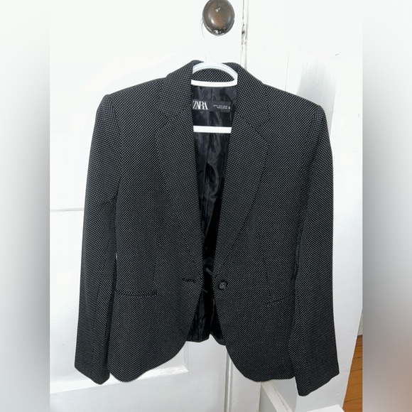 Zara Polka Dot Blazer Black US Size 2 - Picture 2 of 4
